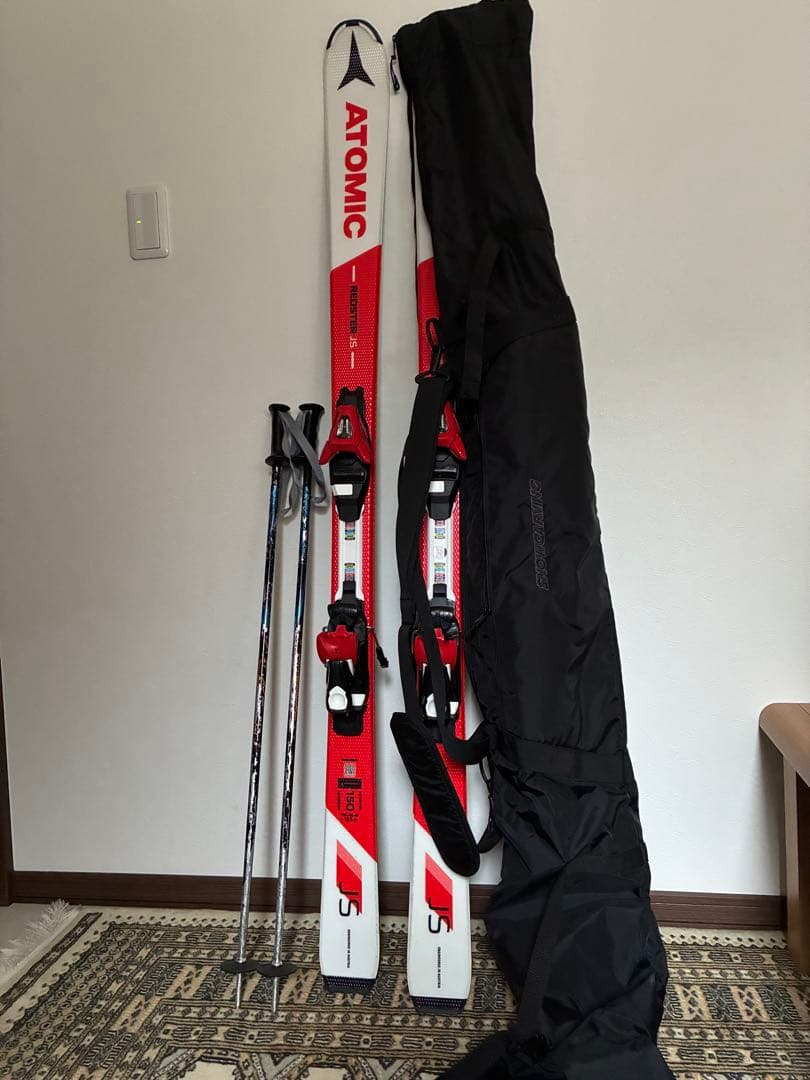 ATOMIC スキー板 赤/白 バインディング付き