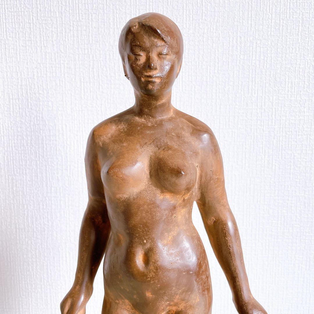 真作　三枝惣太郎　裸婦像　鉄製　ブロンズ像　在銘　女性像　美人像　彫刻　置物