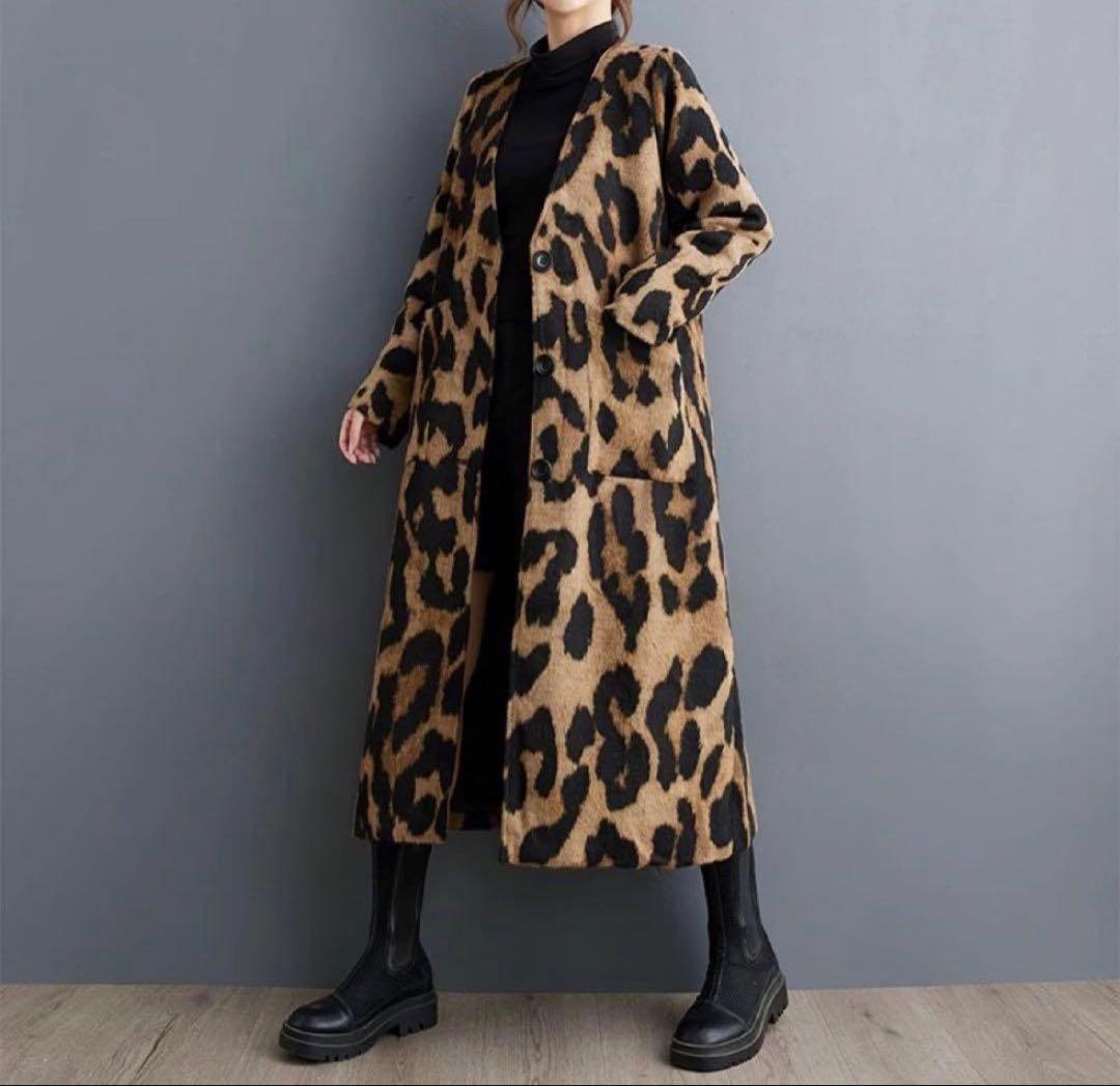 秋冬にぴったり❤️ゆったりオーバーサイズ ロングコート ヒョウ柄デートにも最適！