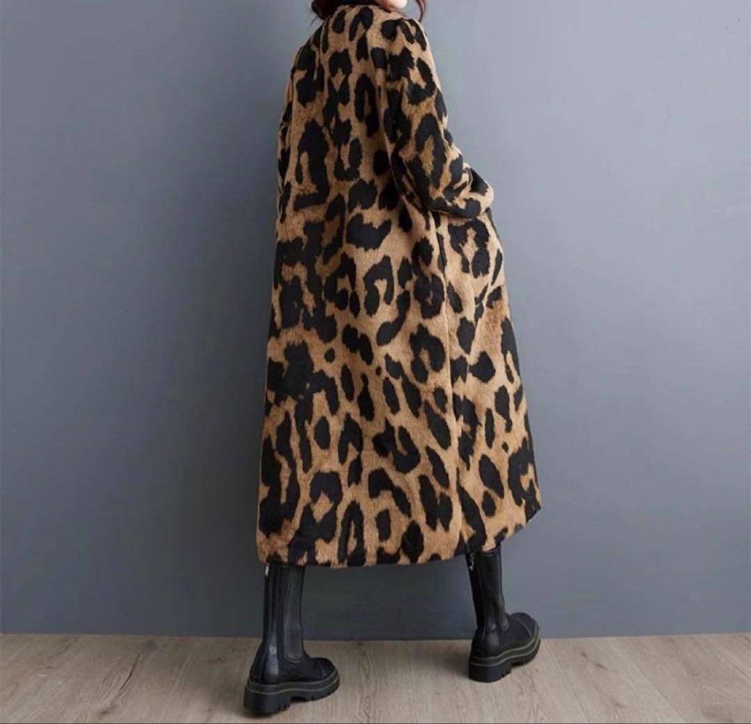 秋冬にぴったり❤️ゆったりオーバーサイズ ロングコート ヒョウ柄デートにも最適！