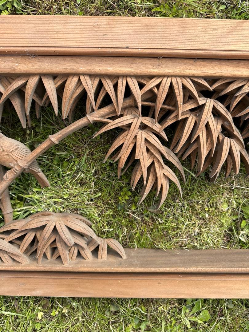 貴重【大島五雲　井波彫刻　特殊彫り 欄間】竹に雀　木彫り 彫刻