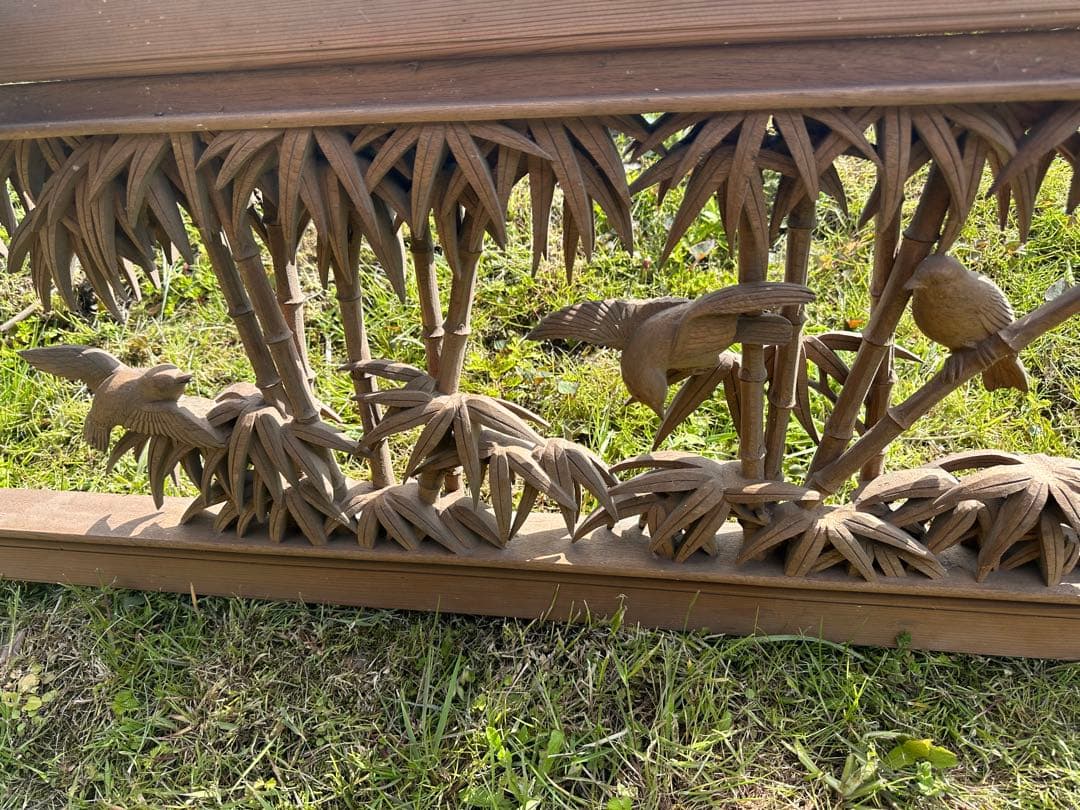 貴重【大島五雲　井波彫刻　特殊彫り 欄間】竹に雀　木彫り 彫刻