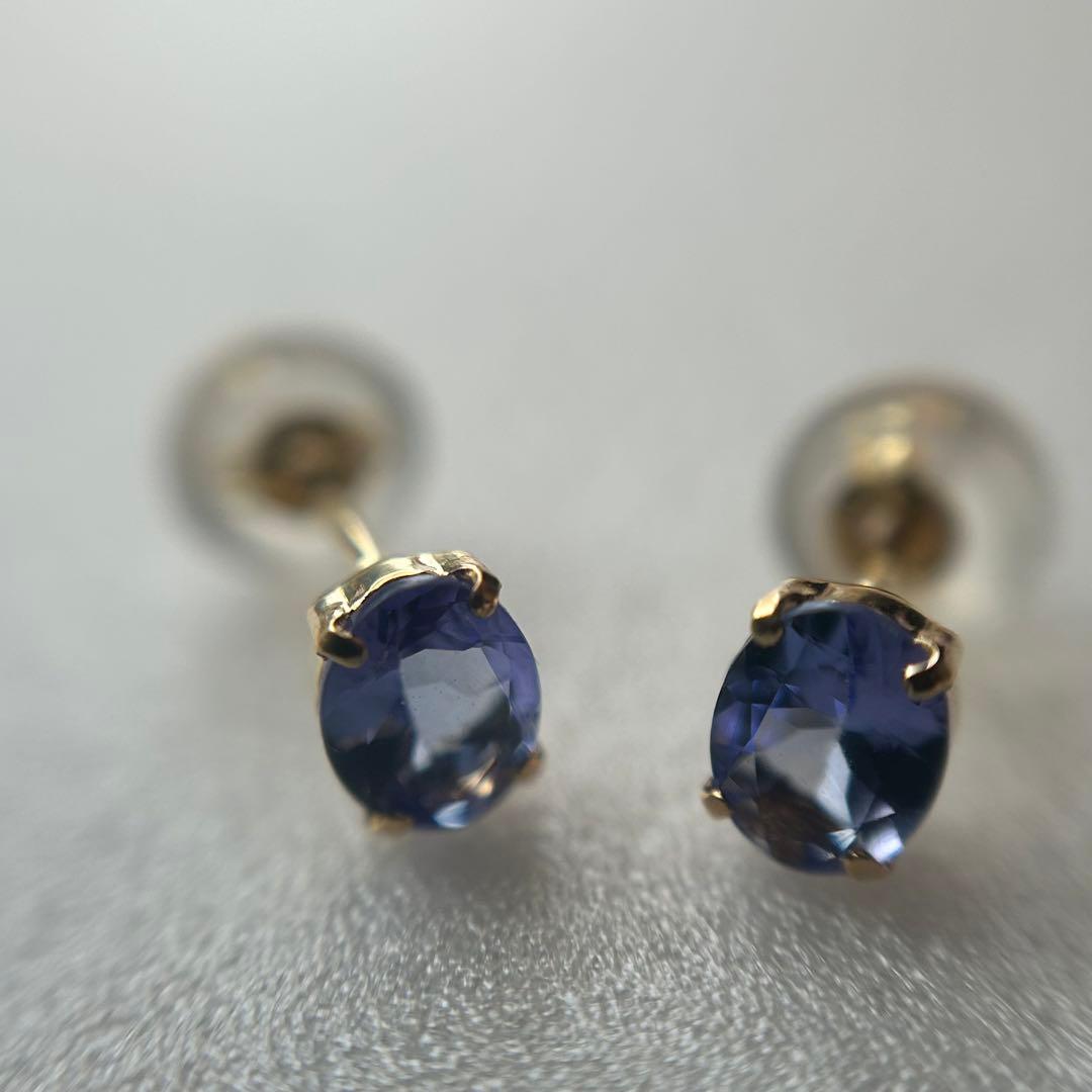 新品　タンザナイト　k18YG オーバル　スタッドピアス　18金