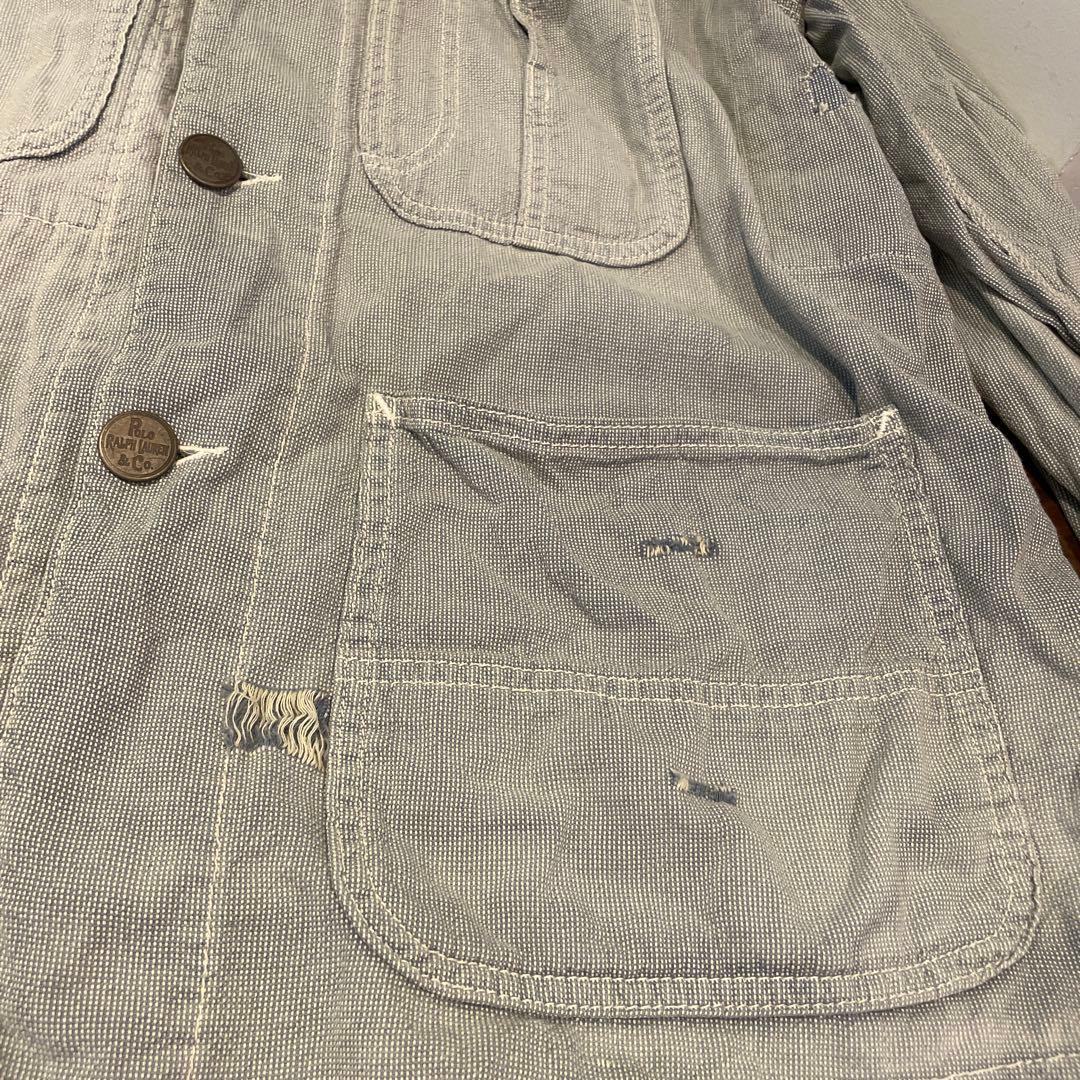 90sラルフローレン カバーオール　ダメージ加工　チェンジボタン　ヴィンテージ