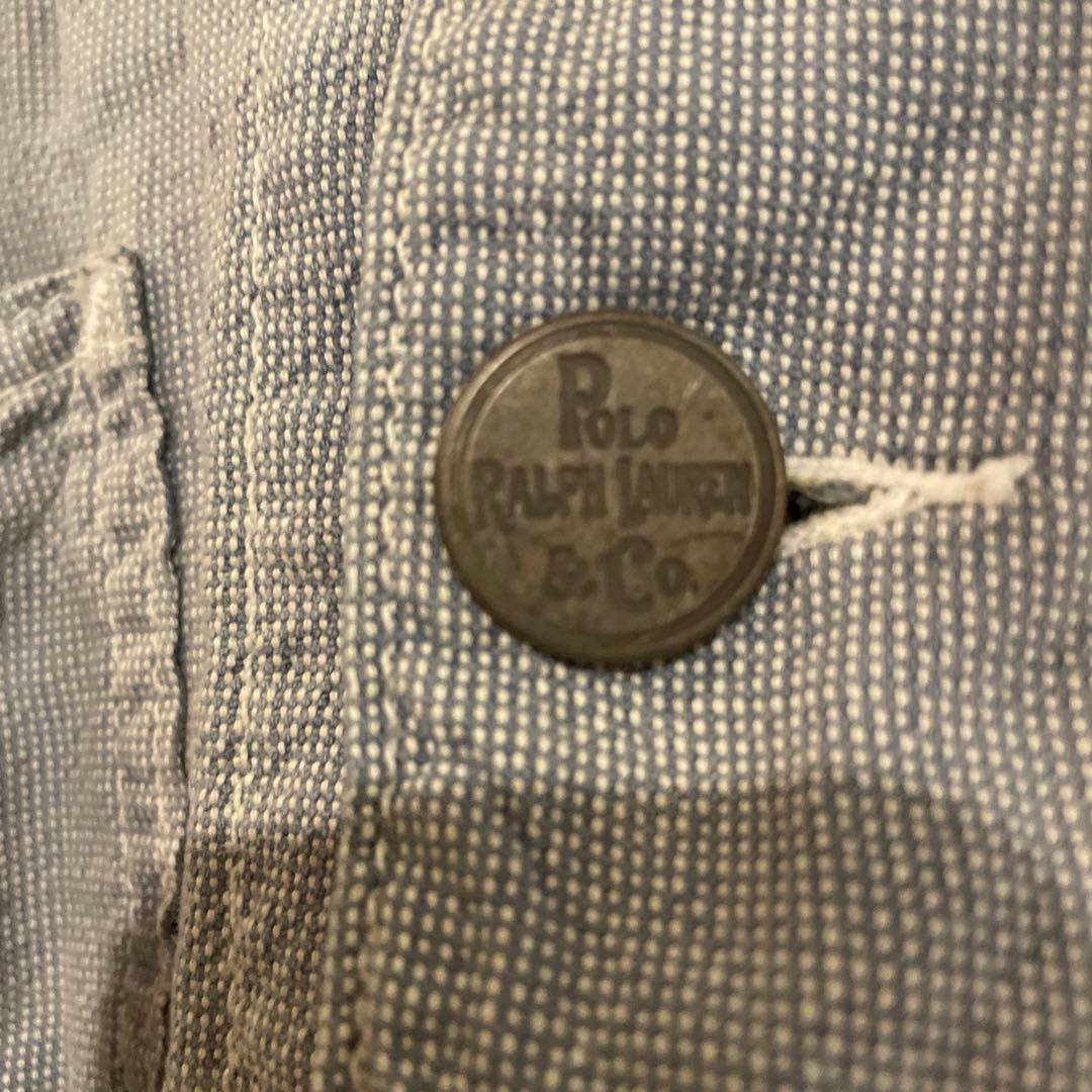 90sラルフローレン カバーオール　ダメージ加工　チェンジボタン　ヴィンテージ