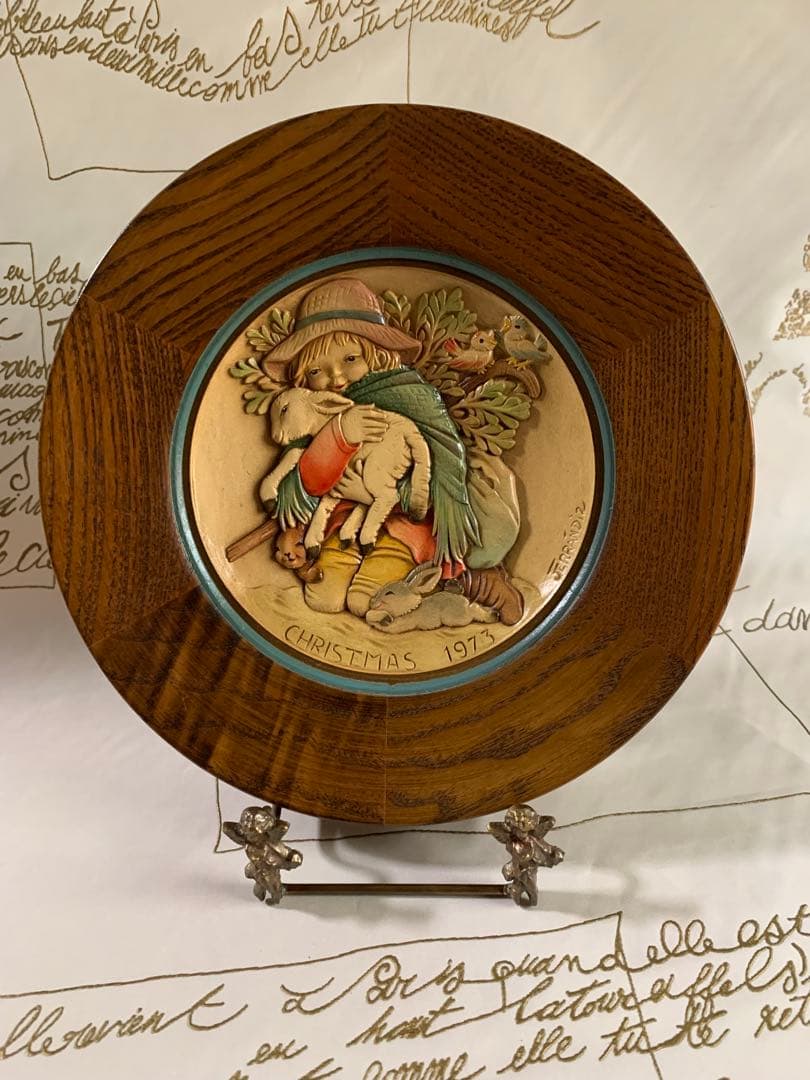 アンリ人形　ビンテージ1973年クリスマス木製プレート！可愛い過ぎます！