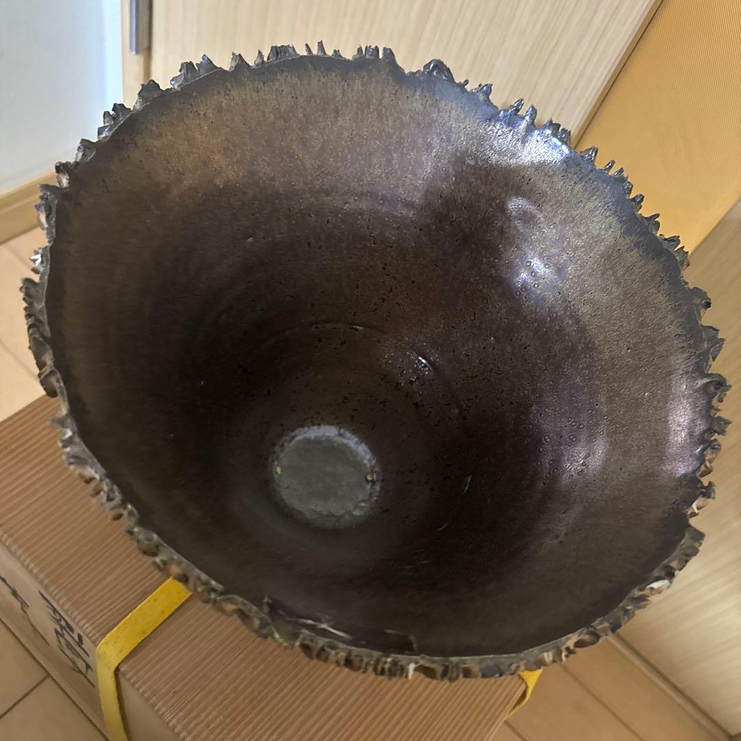 新品未使用　花器　裂開文　結晶天目　藤井茂男　優美　生け花フラワーアレンジ　共箱