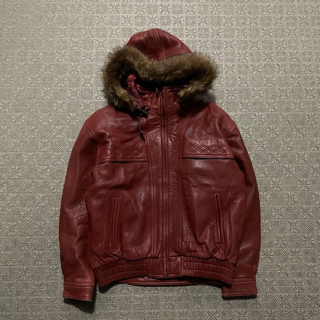 Y2K 本革 レザー ファー フード フライトジャケット N2B 短丈 グランジ