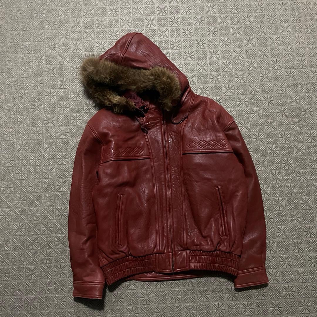 Y2K 本革 レザー ファー フード フライトジャケット N2B 短丈 グランジ