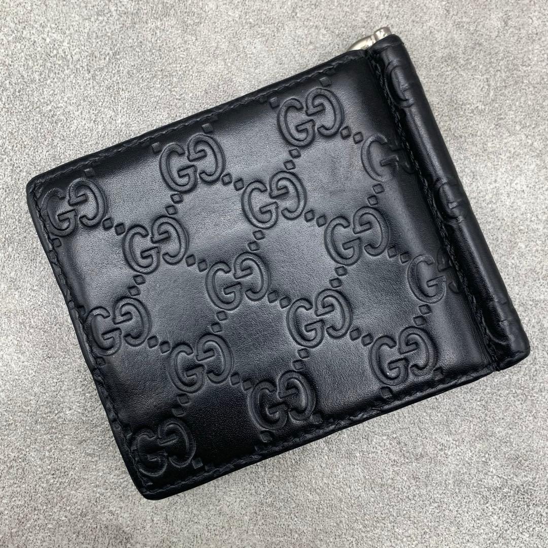 GUCCI シマ マネークリップ 札入れ 二つ折り GG柄 ブラック