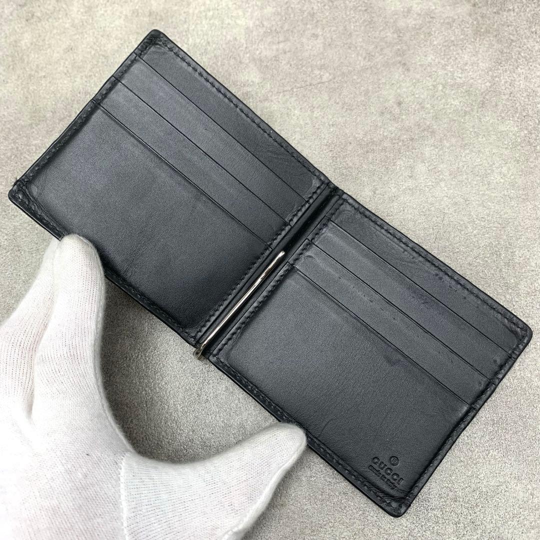 GUCCI シマ マネークリップ 札入れ 二つ折り GG柄 ブラック
