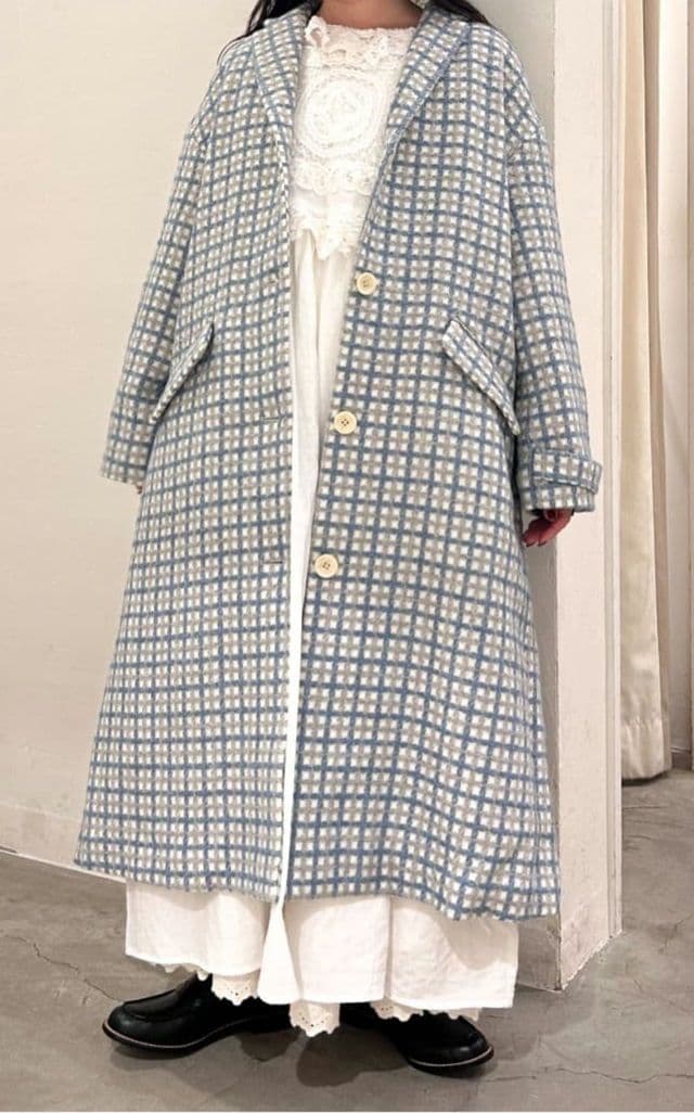 最終値下げ ツハルバイサマンサモスモス 尾州ウール ジャカード柄コート ブルー