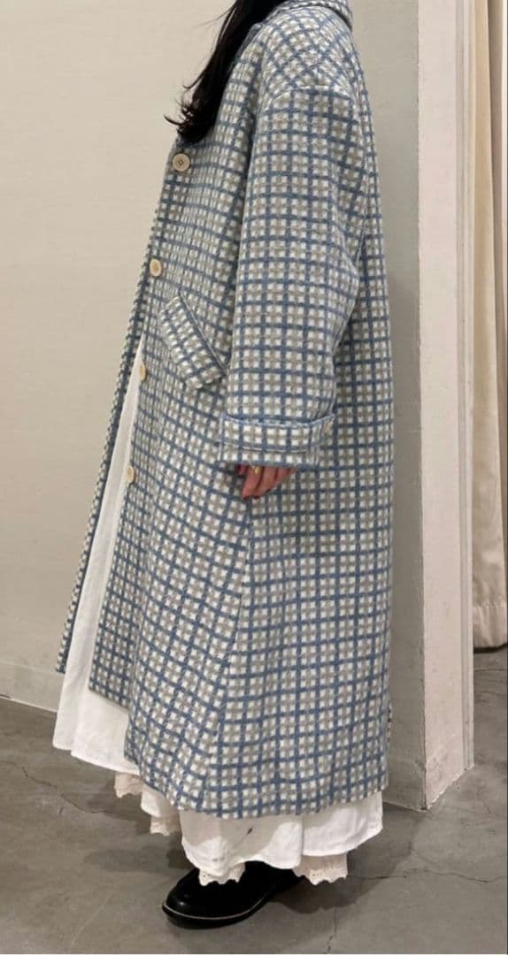 最終値下げ ツハルバイサマンサモスモス 尾州ウール ジャカード柄コート ブルー