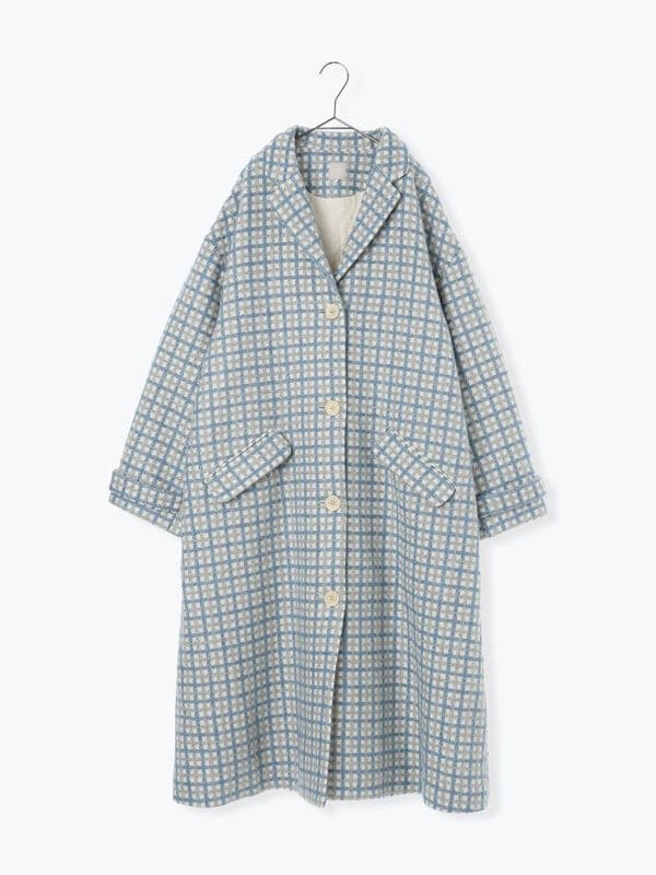 最終値下げ ツハルバイサマンサモスモス 尾州ウール ジャカード柄コート ブルー