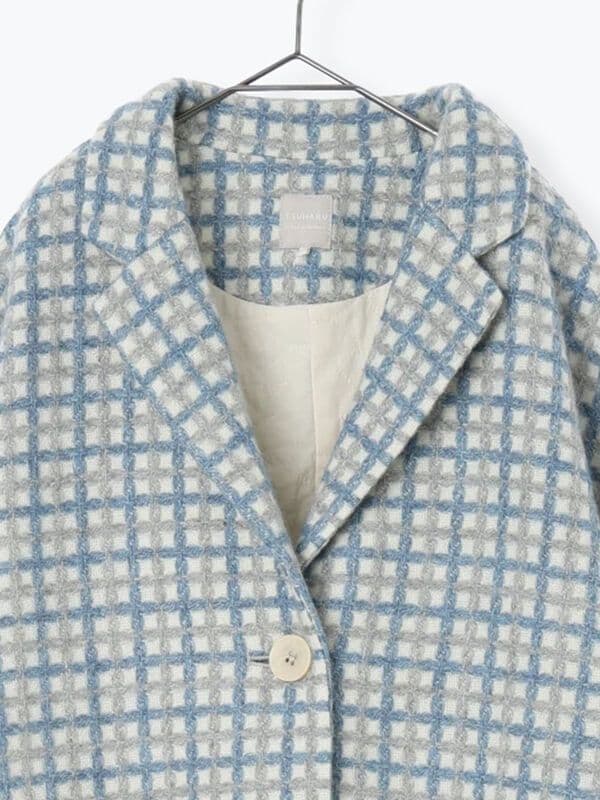 最終値下げ ツハルバイサマンサモスモス 尾州ウール ジャカード柄コート ブルー