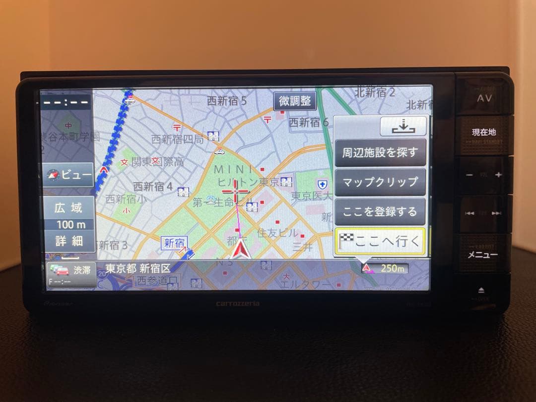 最新地図楽ナビAVIC-RW303中古200mm7Ｖ型ワンセグTV最新オービス