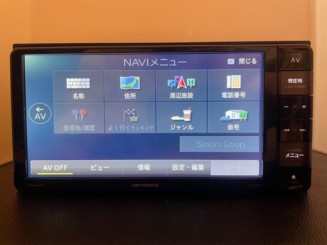 最新地図楽ナビAVIC-RW303中古200mm7Ｖ型ワンセグTV最新オービス