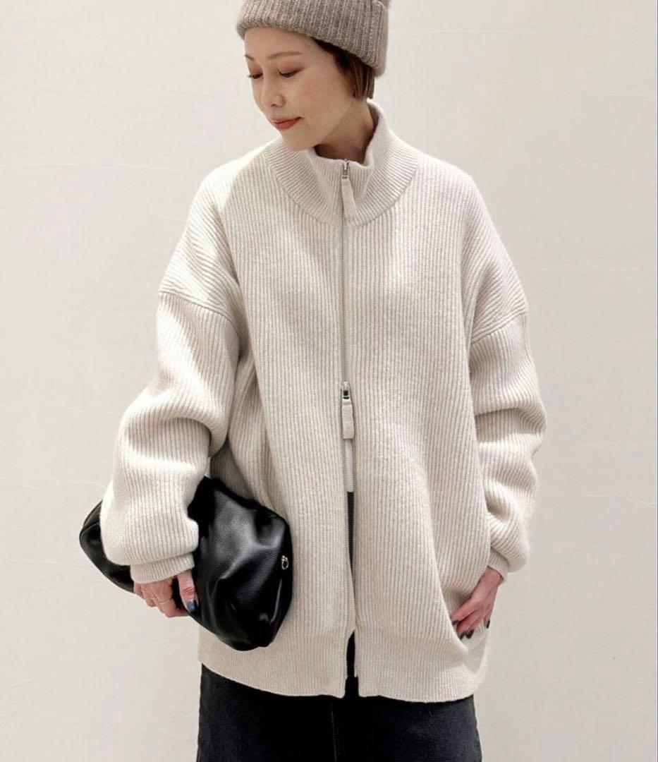 APSTUDIO ジップ　ニット　ブルゾン　ナチュラル