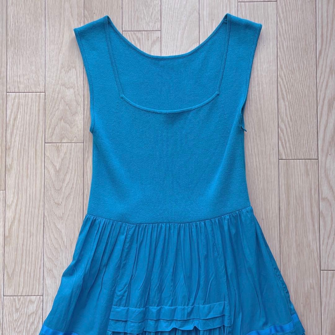 【セットアップ】ニットコンビタックティアードワンピース カーディガン ブルー