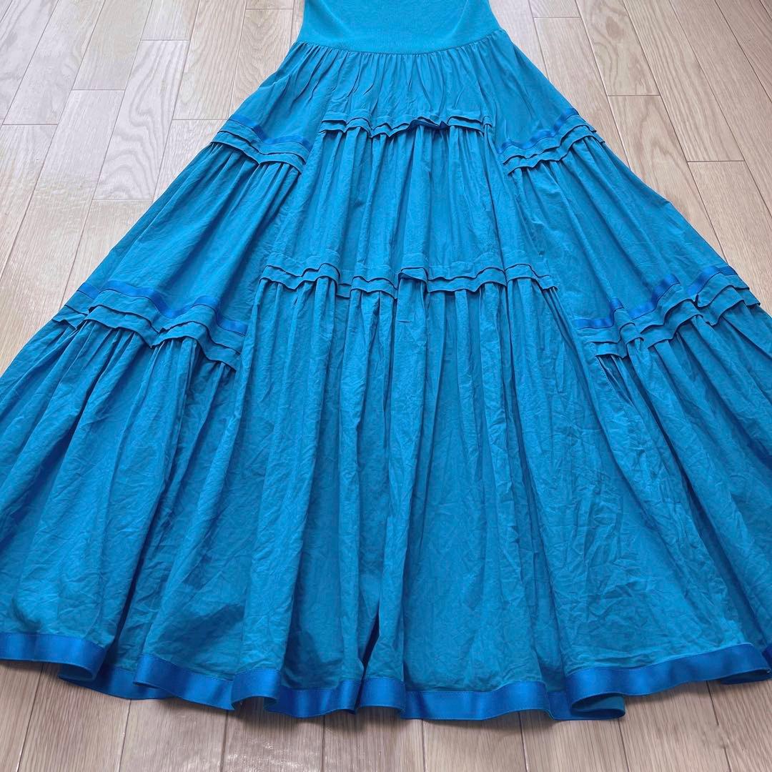 【セットアップ】ニットコンビタックティアードワンピース カーディガン ブルー