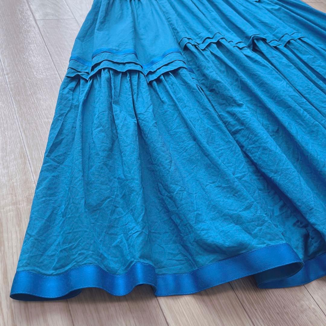 【セットアップ】ニットコンビタックティアードワンピース カーディガン ブルー