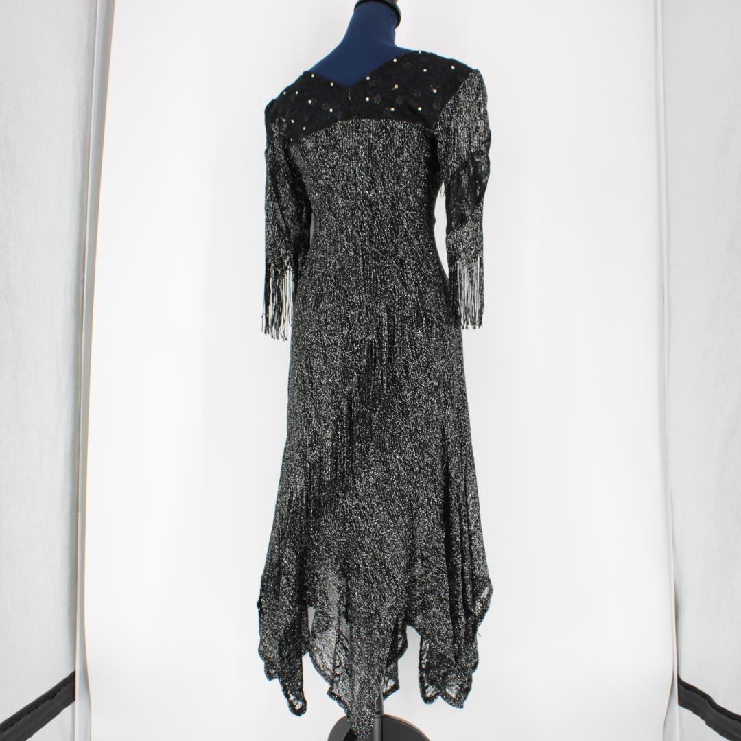 【美品 社交ダンス衣装】ワンピース ドレス 黒 ブラック ラインストーン レース