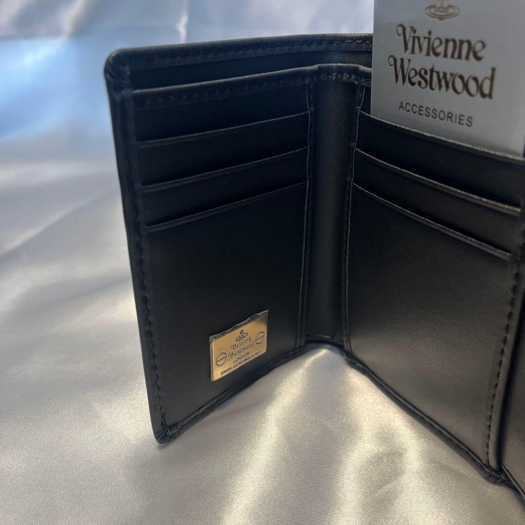 新品 Vivienne Westwood マット黒 三つ折り財布 大人気