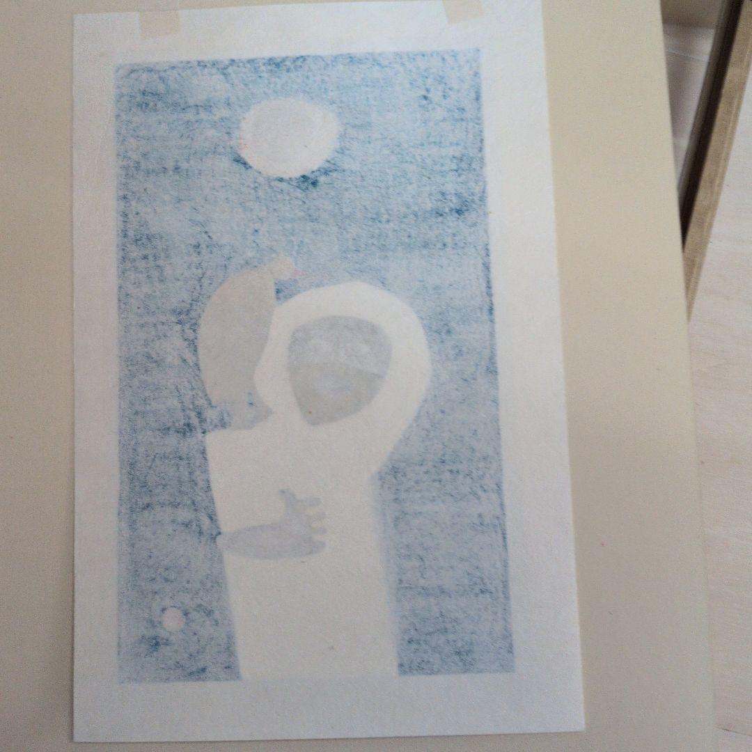 畦地梅太郎　木版画　鳥とともに