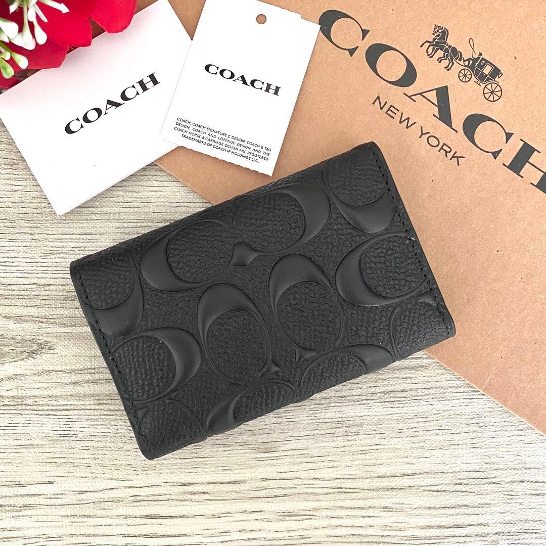 《新品未使用》COACH コーチ　キーケース　メンズ ブラック エンボス