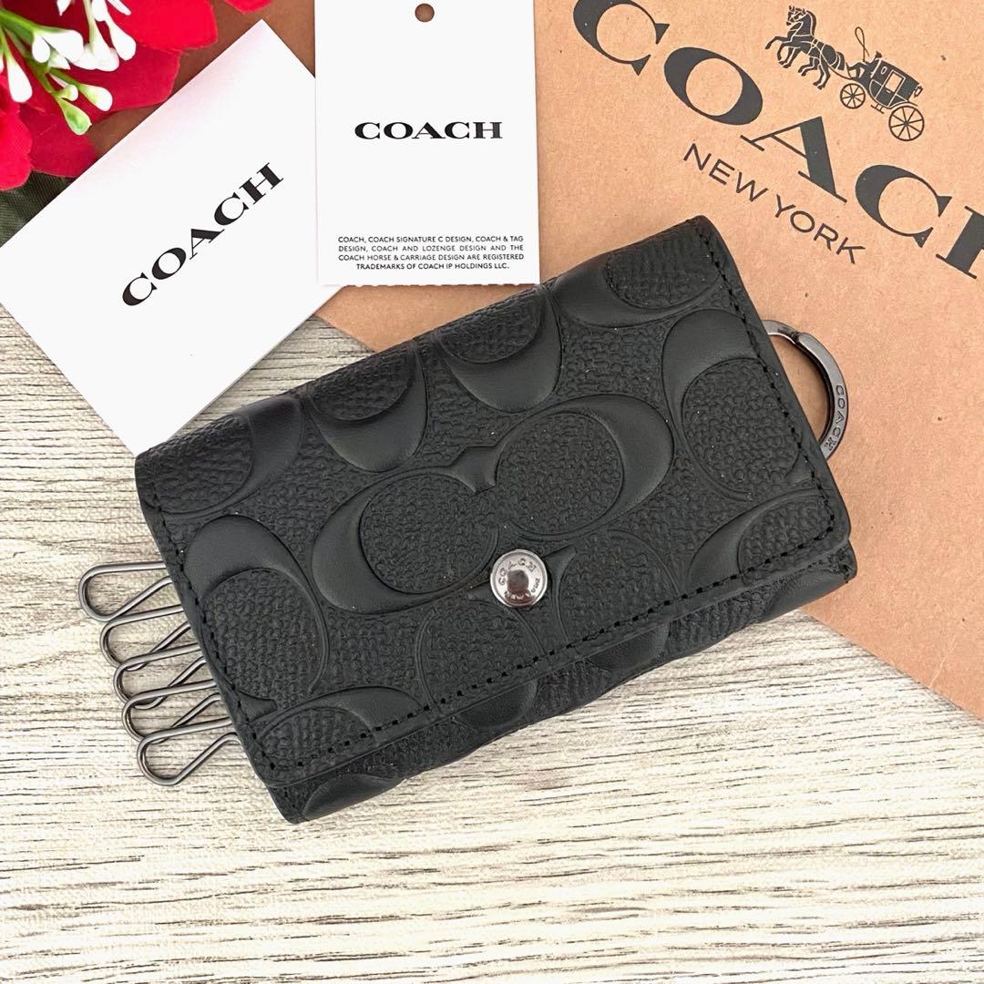 《新品未使用》COACH コーチ　キーケース　メンズ ブラック エンボス