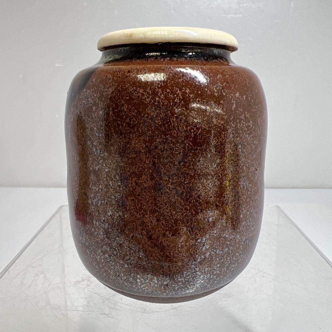 ☆茶3 名工　杉田祥平造　清閑寺窯　瀧浪　茶入　共箱　h7.8cm