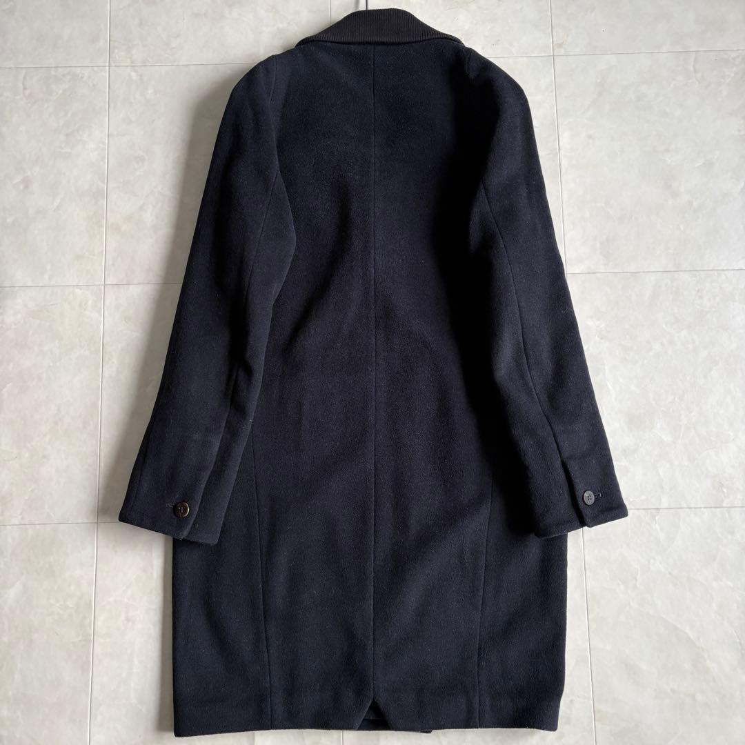 nume ダブルコート ネイビー 2 襟リブ パイピング 上品 ミドル丈