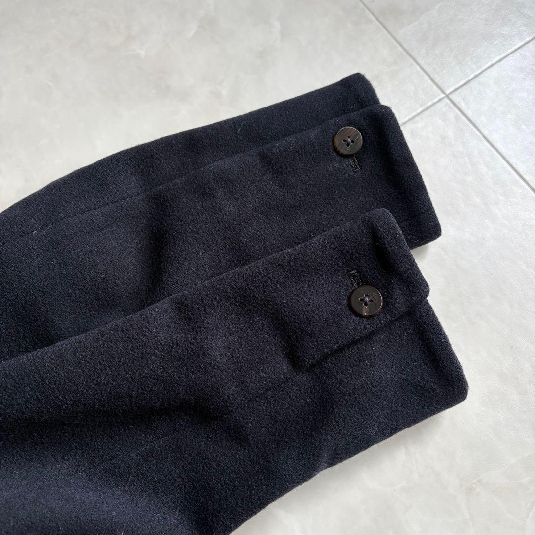 nume ダブルコート ネイビー 2 襟リブ パイピング 上品 ミドル丈