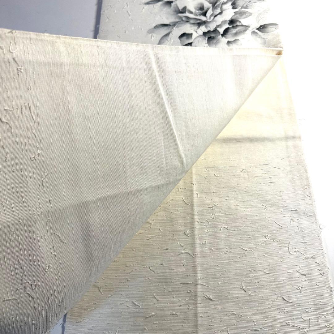 6k104 名古屋帯　絹　髭紬　白　黒　花柄　和装　着物