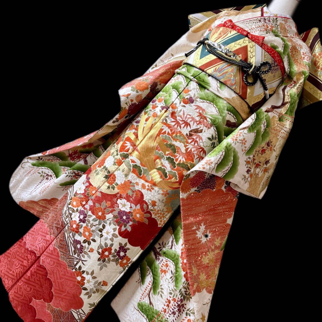 極上　振袖フルセット　手描き金彩友禅　西陣織袋帯　正絹長襦袢　トールサイズ