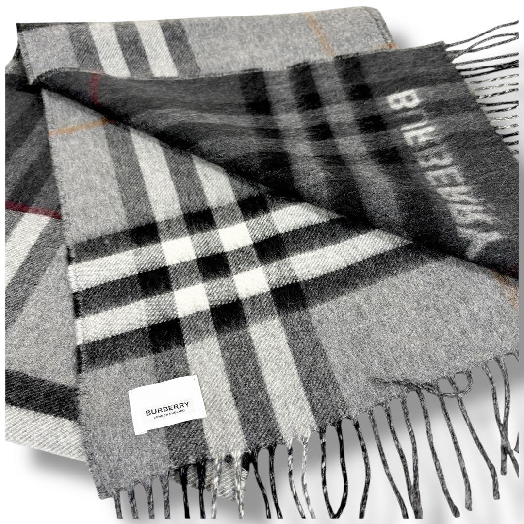 極美品✨現行ロゴ BURBERRY バーバリーチェック カシミア100%マフラー