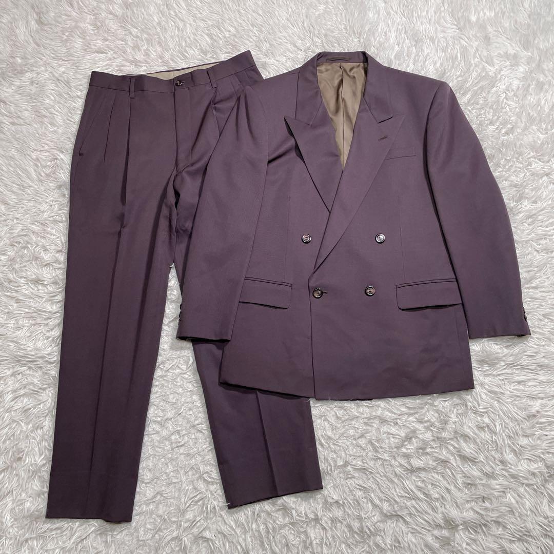 ヴィンテージ　ダブル　スーツ　セットアップ　紫　パープル　XL相当
