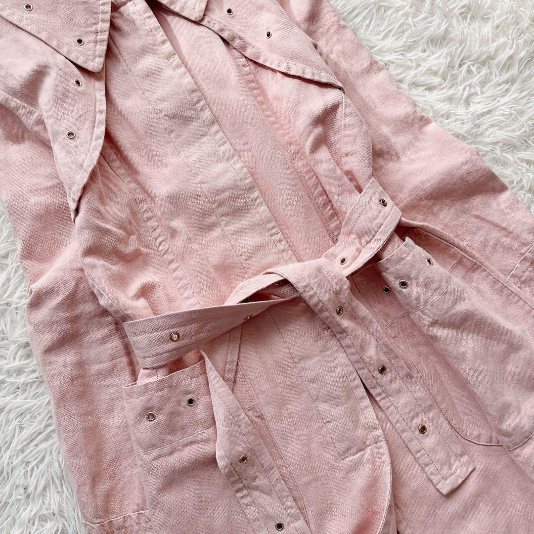 【美品】マックスマーラ ロングスプリングコート 大きいサイズ ピンク ベルト付き