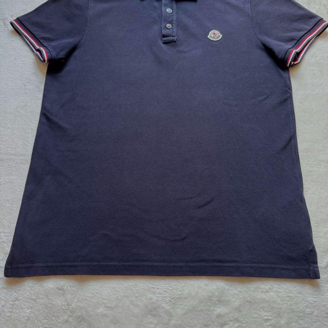 美品 MONCLER モンクレール ポロシャツ 紺 胸ロゴワッペン トリコロール