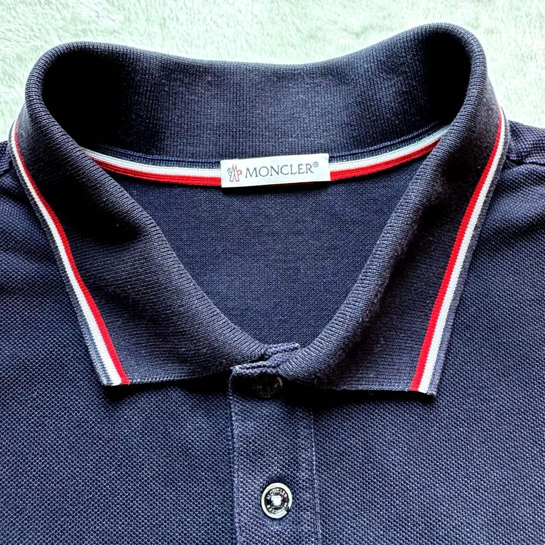 美品 MONCLER モンクレール ポロシャツ 紺 胸ロゴワッペン トリコロール