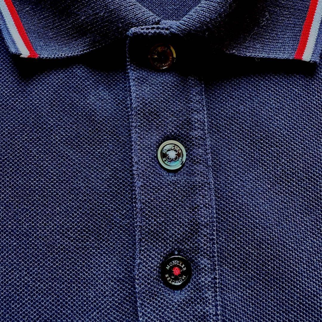 美品 MONCLER モンクレール ポロシャツ 紺 胸ロゴワッペン トリコロール