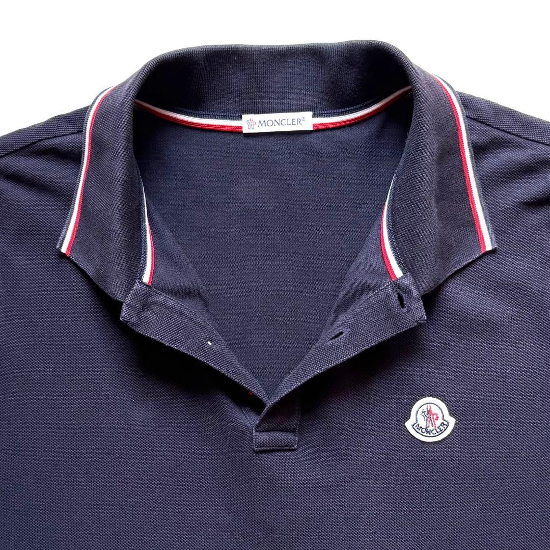 美品 MONCLER モンクレール ポロシャツ 紺 胸ロゴワッペン トリコロール