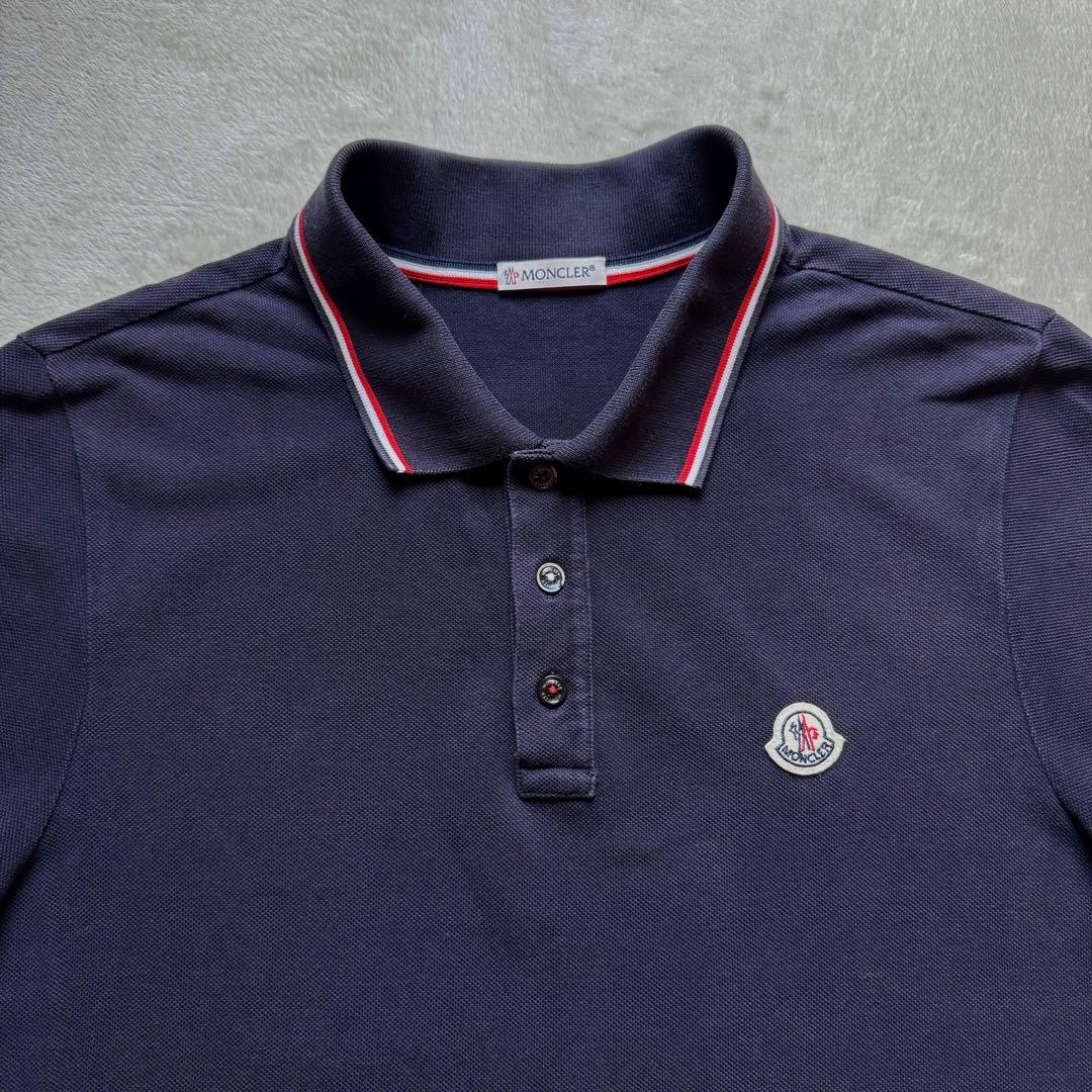 美品 MONCLER モンクレール ポロシャツ 紺 胸ロゴワッペン トリコロール