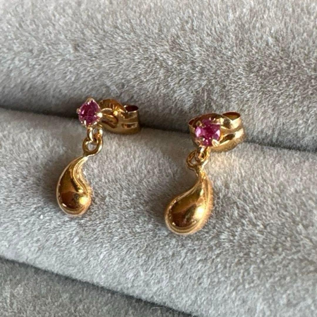 K18 ♡ ルビーピアス 刻印あり