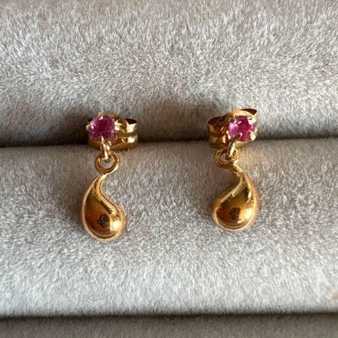K18 ♡ ルビーピアス 刻印あり