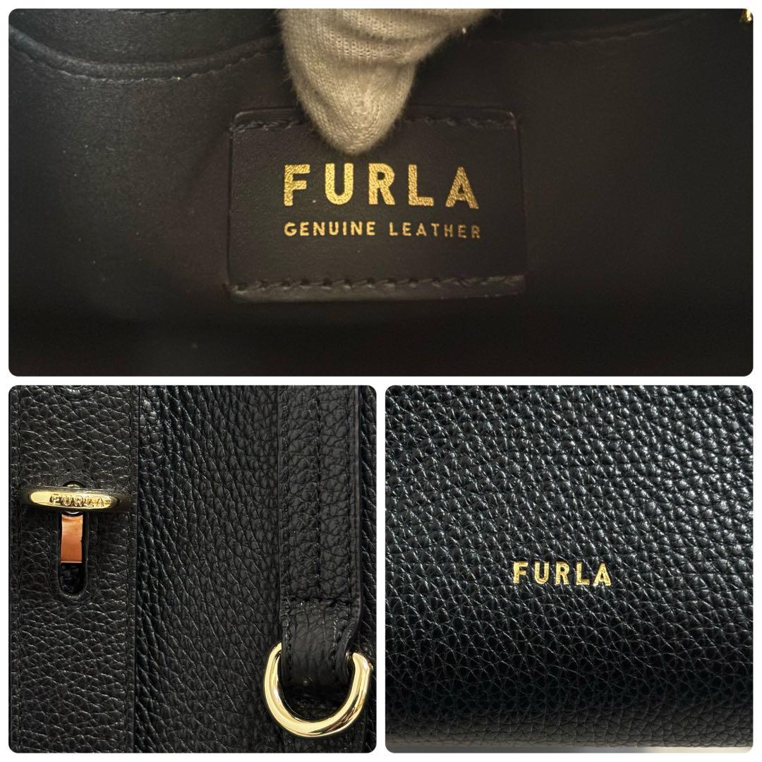 極美品 FURLA フルラ ネット トートバッグ ブラック 黒 近年モデル シボ