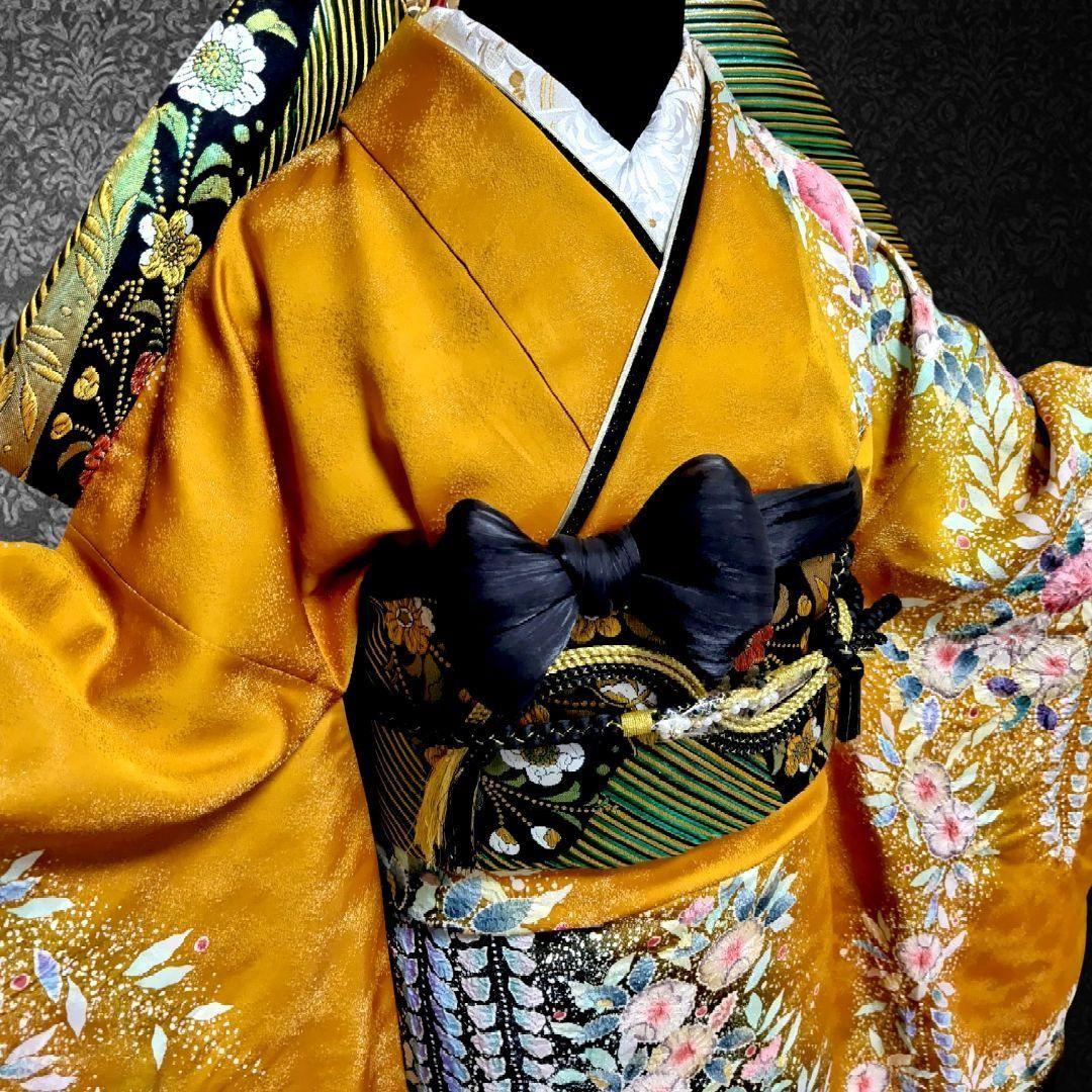 振袖フルセット(7点)・成人式・辻ヶ花・落款あり・翠山工房・花絞り・高級手縫い