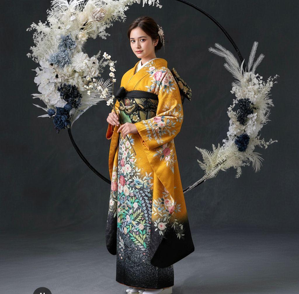 振袖フルセット(7点)・成人式・辻ヶ花・落款あり・翠山工房・花絞り・高級手縫い