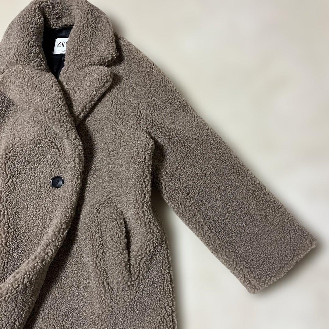 美品✨ZARA テディベア ボア チェスターコート 女優襟 ブラウン L