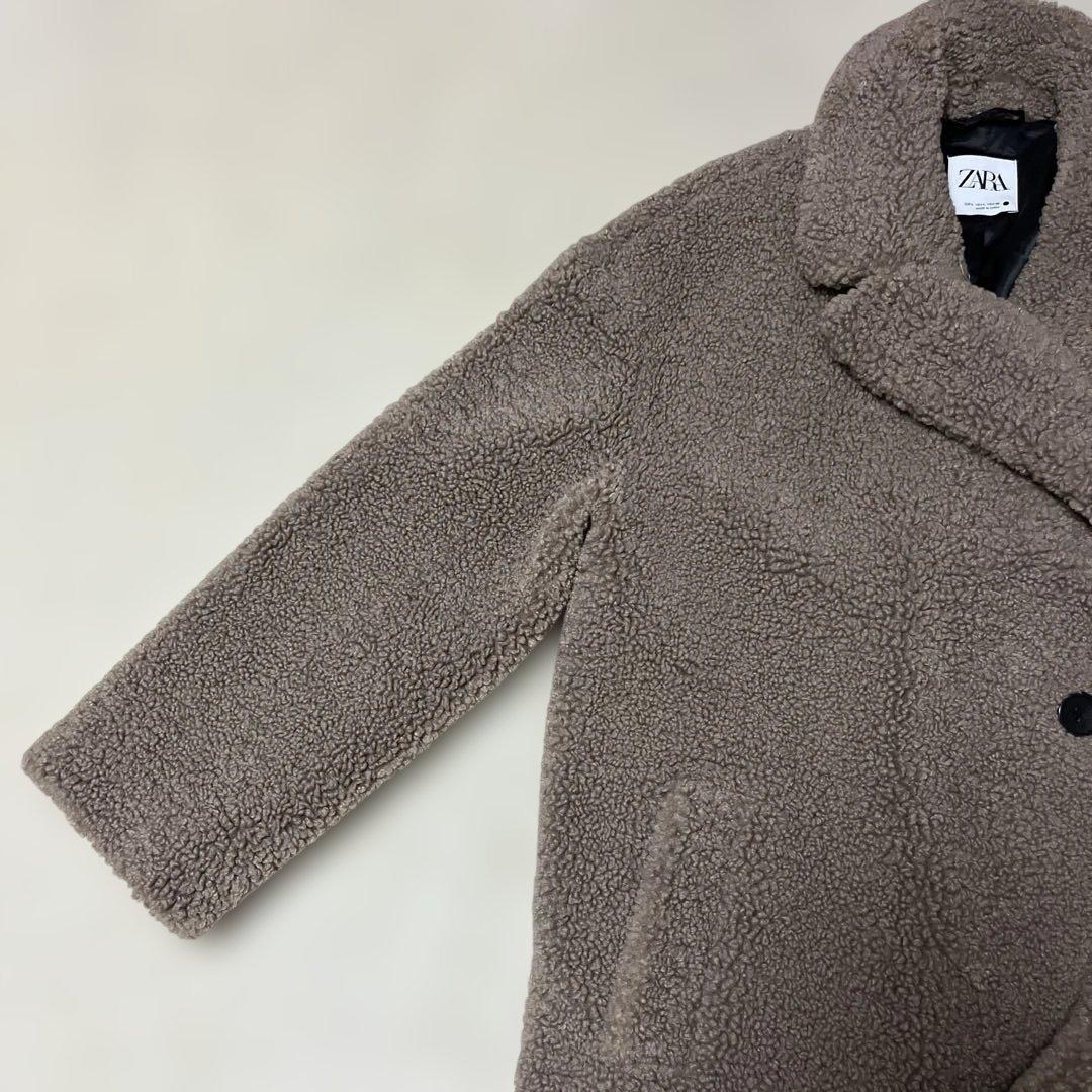 美品✨ZARA テディベア ボア チェスターコート 女優襟 ブラウン L